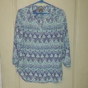 Como Vintage Blue Graphic Polo Blouse